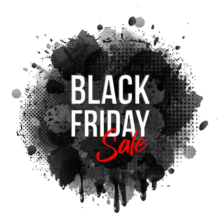 Vektor black friday-indskrift på abstrakt ekspressivt blækstænk
