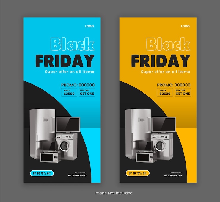 Vektör black friday sale dl flyer or electrical home appliance sale rack card leaflet design template set