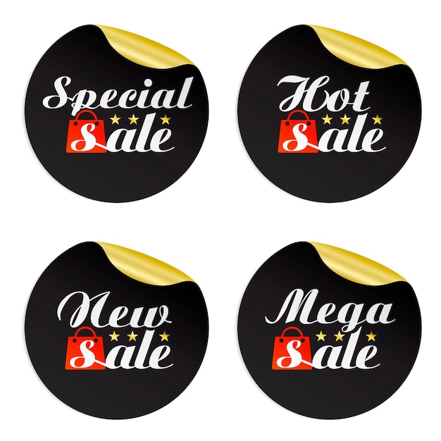 Black gold sale stickers specialhotnewmega with red packageVector illustration