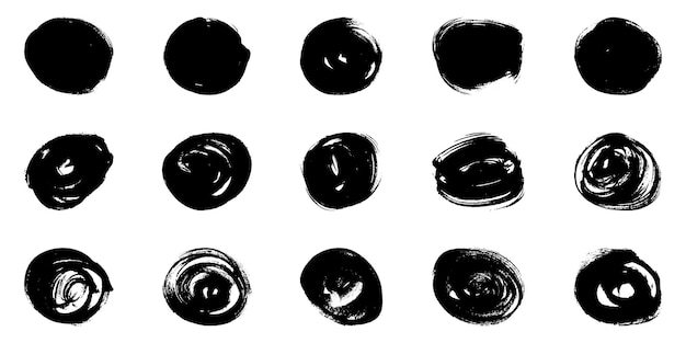 black grunge frame in circle shape set round brush collection swirl graphic element abstract design