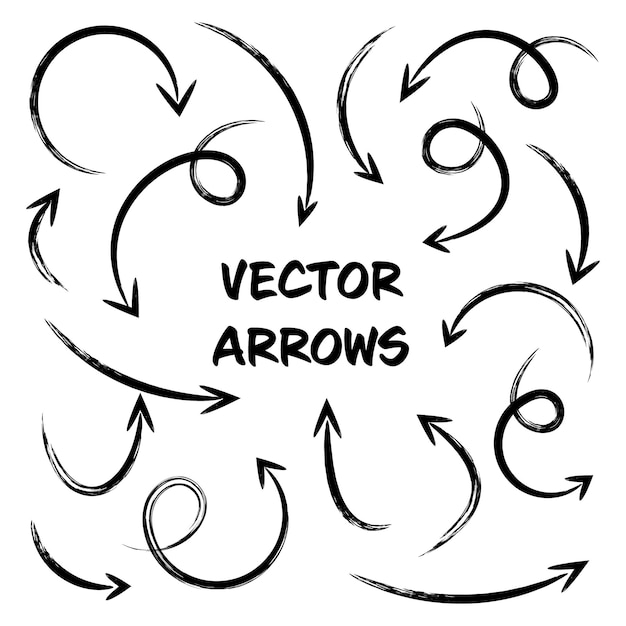 Black grunge hand drawn arrows set on white background arrow cursor icon vector pointers collection