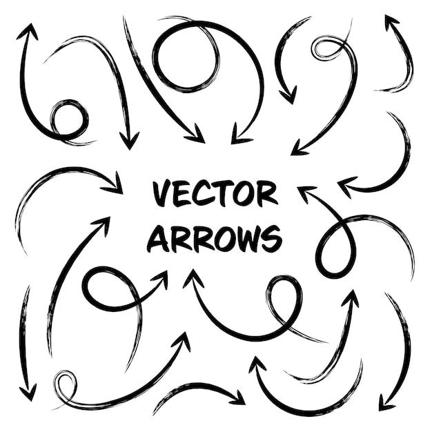 Black grunge hand drawn arrows set on white background arrow cursor icon vector pointers collection
