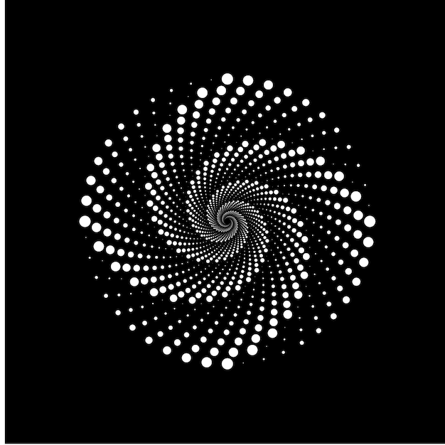 Black halftone dots in spiral form Geometric art Design element for border frame logo tattoo si