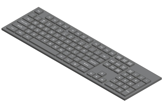 Black isometric keyboard with numpad and letters in minimalistic volumetric style