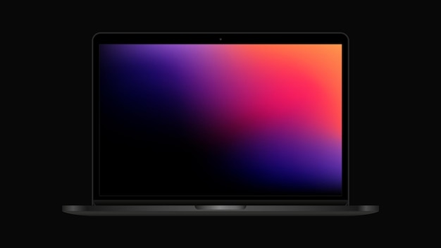 black notebook with gradient screen mockup. realistic laptop template. vector illustration