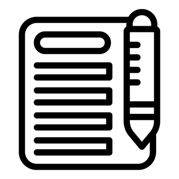 Black outline icon of a clipboard and pen representing task management and planning