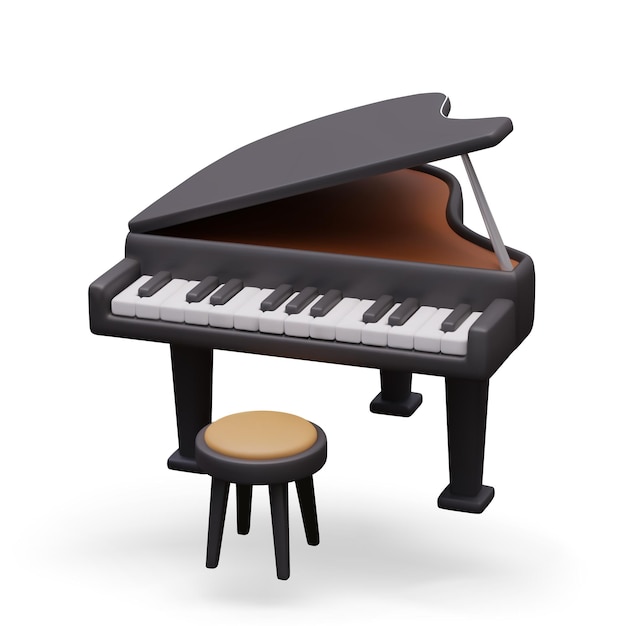 Black piano and stool Keyboard musical instrument ready to perform