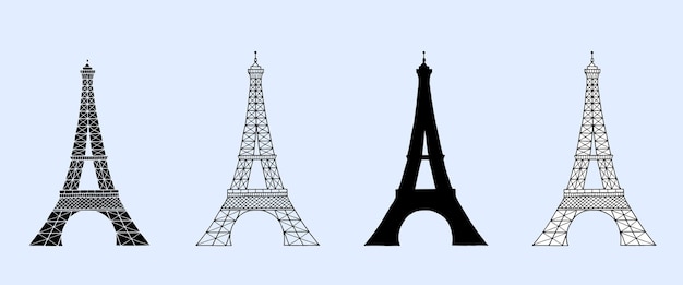 Black silhouette of Eiffel Tower vector hand drawn Symbol of Paris Vintage drawing doodle
