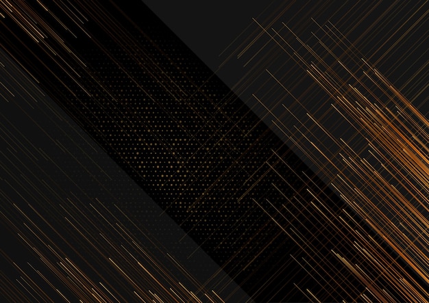 Black tech geometric background with golden dots and lines