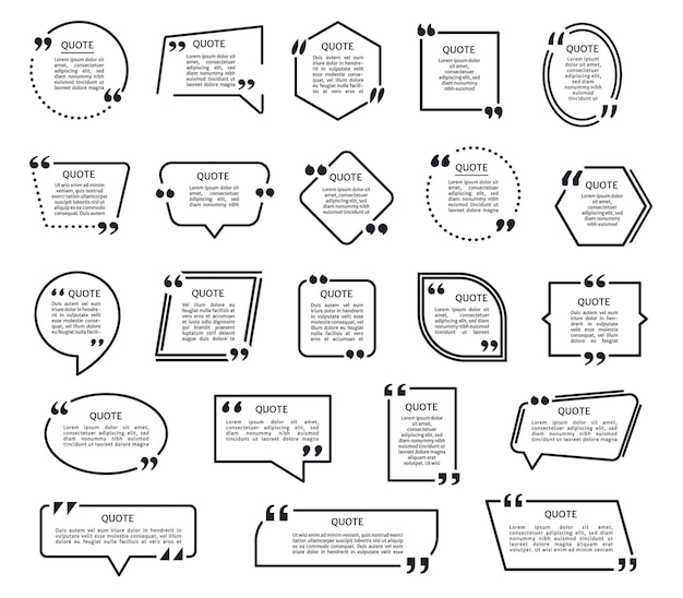 black texting frames quotes boxes with quotation marks speech bubble mention text frame set