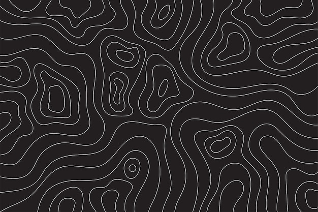Black topographic background Abstract linear irregular shapes on a dark isolated background Vector illustration