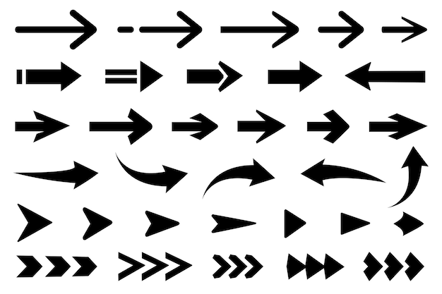 Black vector arrows collection on white background
