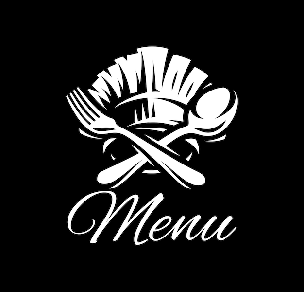 Black vector template with fork spoon and cap for menu