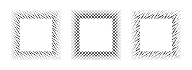 black wavy and zig zag square frame set striped geometric minimalist border collection thin line pi