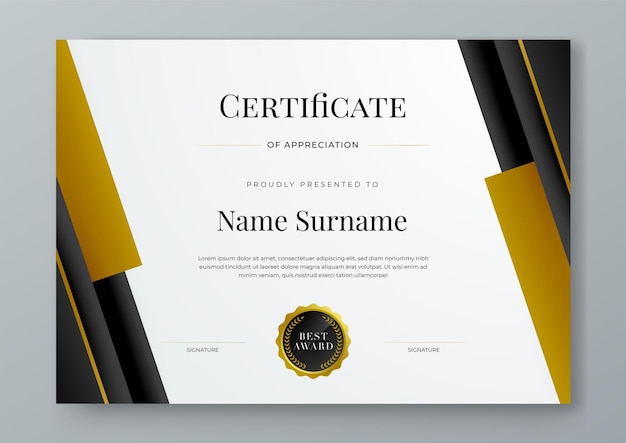 black white and gold certificate design with luxury and modern certificate award design template pattern certificate of achievement awards diploma education school