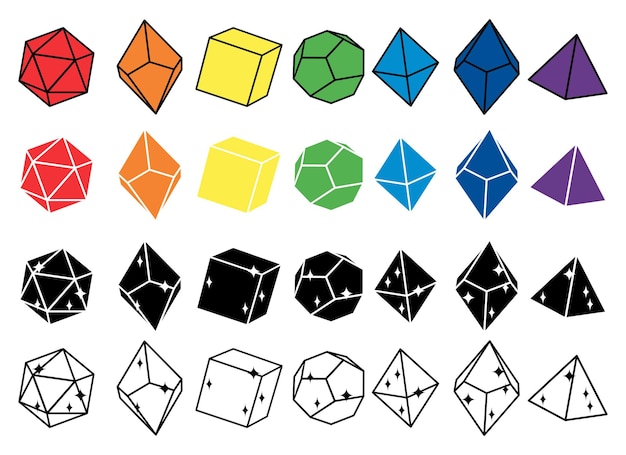 Black white and multicolored dice for roleplaying