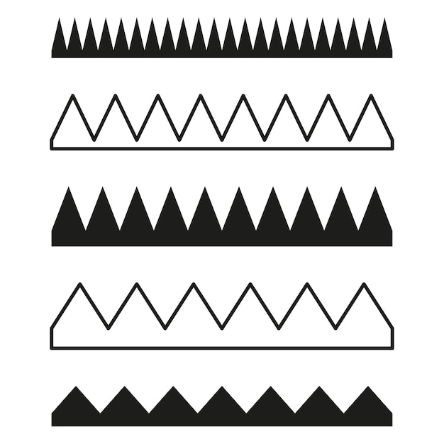 black zigzag patterns set varied triangle borders horizontal line designs vector illustration eps 10