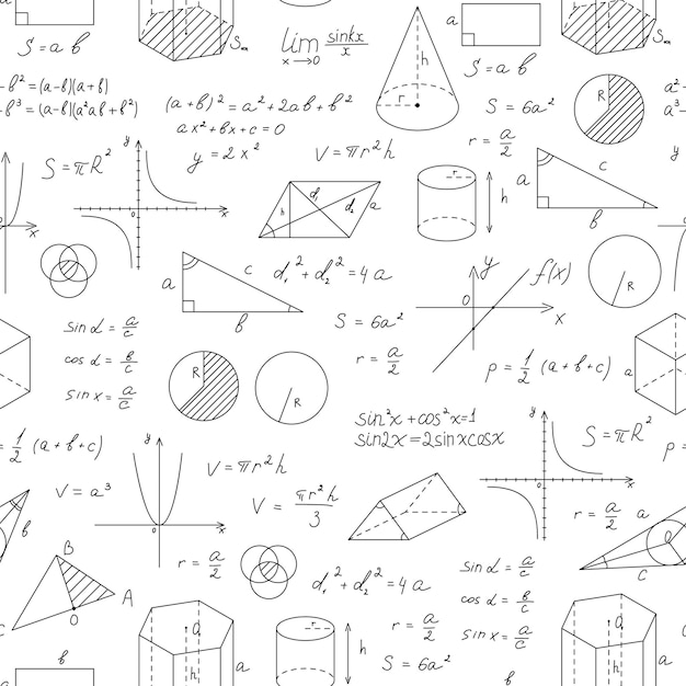 blackboard mathematical with thin line shapes seamless pattern background vector