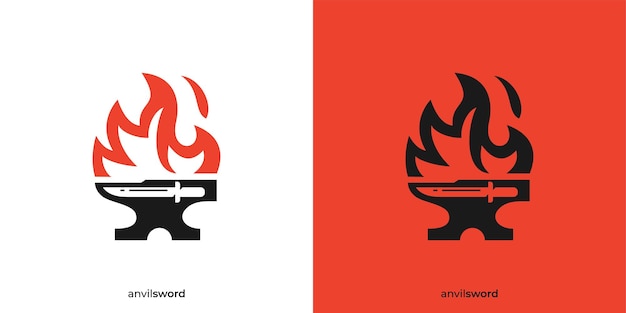 Blacksmith Fire Logo Anvil and Fire Sword Icon Graphic Welding and Forge Service Logo Design