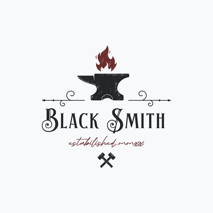Vektör blacksmith logo design elements and vintage retro work tools