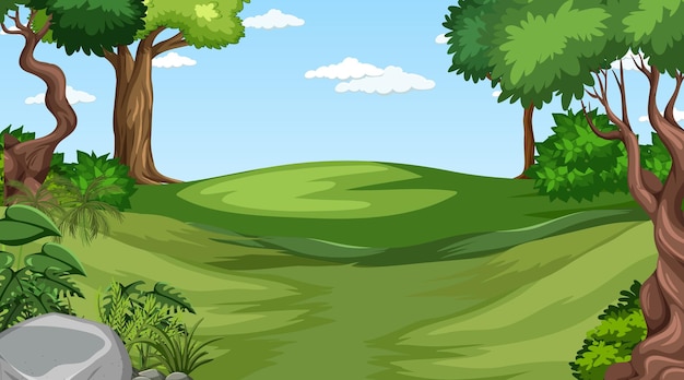 Blank forest at daytime scene with various forest trees