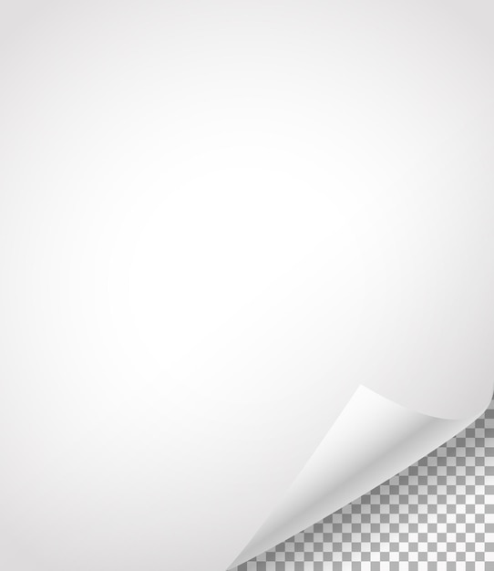 Blank paper sheets with bending corner on transparent background
