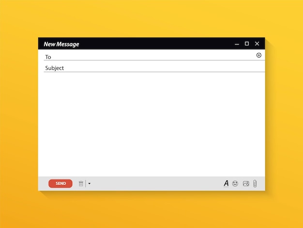 Blank template internet mail frame interface for mail message. Blank Email message window template. Email message interface with send form vector template