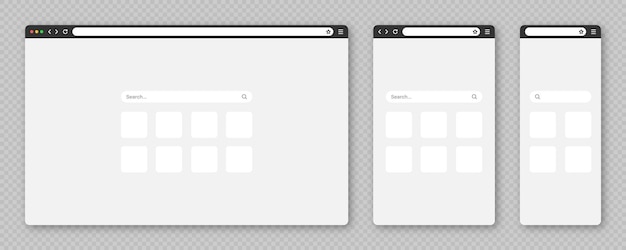 Blank web browser window with tab toolbar and search field modern website internet page in flat