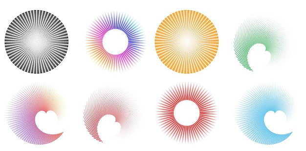 Blend Tool kullanılarak oluşturulmuş birçok ışıltılı girdabın soyut parıltılı dalgalı şeritlerinden yalıtılmış kalın vektör renkleri altın halka olan set design öğesi daire. Sunumunuz için Vektör çizimi EPS10