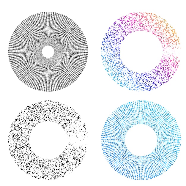 Blend Tool kullanılarak oluşturulmuş birçok ışıltılı girdabın soyut parıltılı dalgalı şeritlerinden yalıtılmış kalın vektör renkleri altın halka olan set design öğesi daire. Sunumunuz için Vektör çizimi EPS10