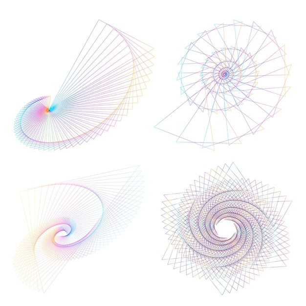 Blend Tool kullanılarak oluşturulmuş birçok ışıltılı girdabın soyut parıltılı dalgalı şeritlerinden yalıtılmış kalın vektör renkleri altın halka olan set design öğesi daire. Sunumunuz için Vektör çizimi EPS10