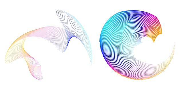 Blend Tool kullanılarak oluşturulmuş birçok ışıltılı girdabın soyut parıltılı dalgalı şeritlerinden yalıtılmış kalın vektör renkleri altın halka olan set design öğesi daire. Sunumunuz için Vektör çizimi EPS10