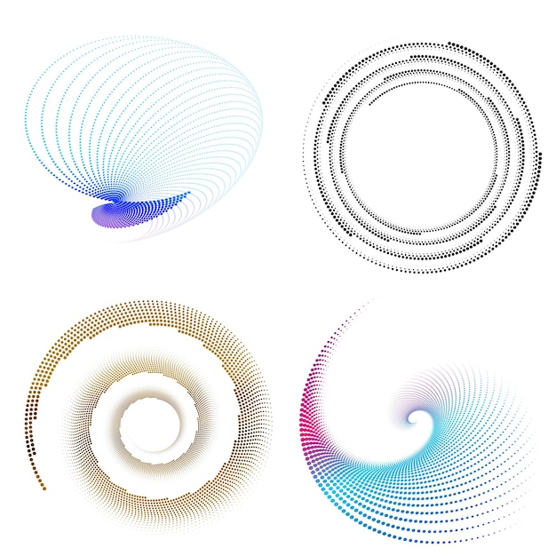 Blend Tool kullanılarak oluşturulmuş birçok ışıltılı girdabın soyut parıltılı dalgalı şeritlerinden yalıtılmış kalın vektör renkleri altın halka olan set design öğesi daire. Sunumunuz için Vektör çizimi EPS10
