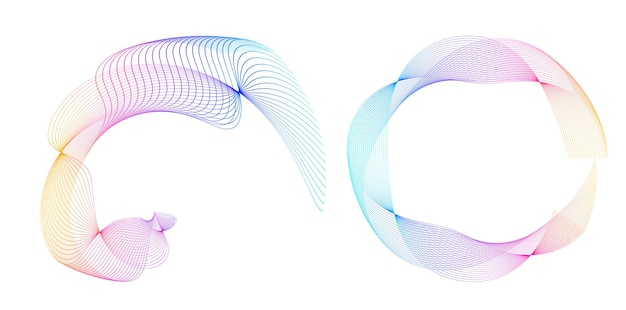 Blend Tool kullanılarak oluşturulmuş birçok ışıltılı girdabın soyut parıltılı dalgalı şeritlerinden yalıtılmış kalın vektör renkleri altın halka olan set design öğesi daire. Sunumunuz için Vektör çizimi EPS10