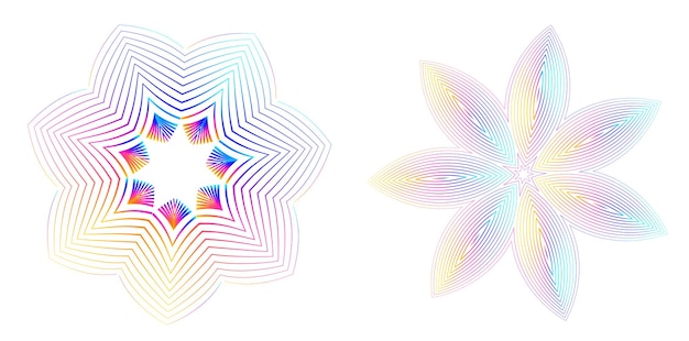 Blend Tool kullanılarak oluşturulmuş birçok ışıltılı girdabın soyut parıltılı dalgalı şeritlerinden yalıtılmış kalın vektör renkleri altın halka olan set design öğesi daire. Sunumunuz için Vektör çizimi EPS10