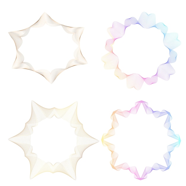 Blend Tool kullanılarak oluşturulmuş birçok ışıltılı girdabın soyut parıltılı dalgalı şeritlerinden yalıtılmış kalın vektör renkleri altın halka olan set design öğesi daire. Sunumunuz için Vektör çizimi EPS10