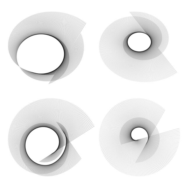 Blend Tool kullanılarak oluşturulmuş birçok ışıltılı girdabın soyut parıltılı dalgalı şeritlerinden yalıtılmış kalın vektör renkleri altın halka olan set design öğesi daire. Sunumunuz için Vektör çizimi EPS10
