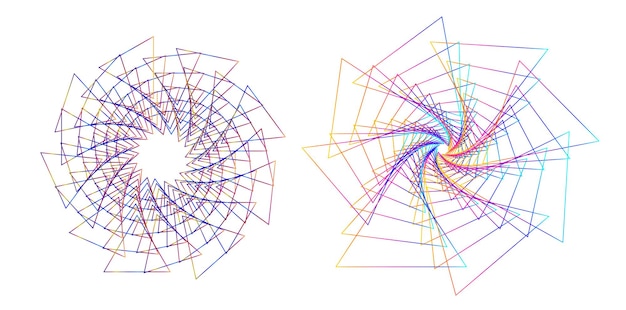 Blend Tool kullanılarak oluşturulmuş birçok ışıltılı girdabın soyut parıltılı dalgalı şeritlerinden yalıtılmış kalın vektör renkleri altın halka olan set design öğesi daire. Sunumunuz için Vektör çizimi EPS10