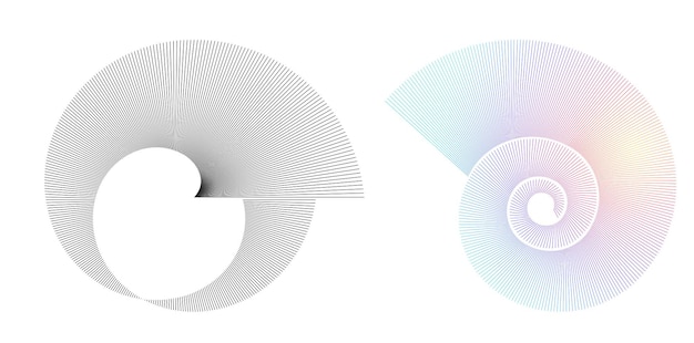 Blend Tool kullanılarak oluşturulmuş birçok ışıltılı girdabın soyut parıltılı dalgalı şeritlerinden yalıtılmış kalın vektör renkleri altın halka olan set design öğesi daire. Sunumunuz için Vektör çizimi EPS10