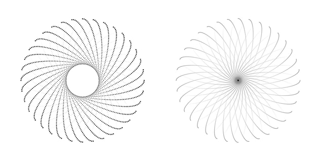 Blend Tool kullanılarak oluşturulmuş birçok ışıltılı girdabın soyut parıltılı dalgalı şeritlerinden yalıtılmış kalın vektör renkleri altın halka olan set design öğesi daire. Sunumunuz için Vektör çizimi EPS10