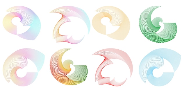 Blend Tool kullanılarak oluşturulmuş birçok ışıltılı girdabın soyut parıltılı dalgalı şeritlerinden yalıtılmış kalın vektör renkleri altın halka olan set design öğesi daire. Sunumunuz için Vektör çizimi EPS10