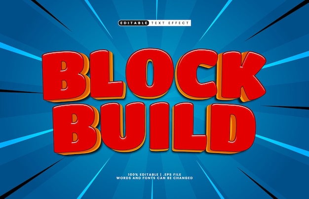 block build editable text effect with a kids and game text style