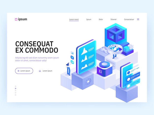 Blockchain Ecosystem and Digital Asset Exchange concept landing page Bitcoin cryptocurrency technology and financial data analysis Vector illustration of people isometry scene for web banner design