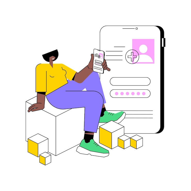Vektör blockchain medical record system isolated cartoon vector illustrations