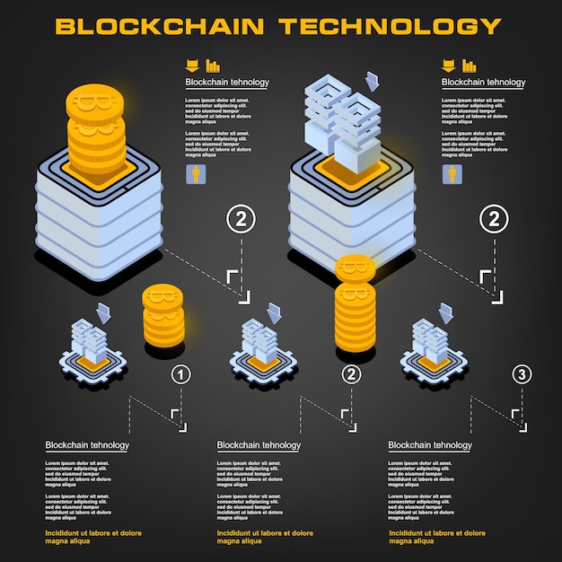 Blockchain technology concept of big data processing Isometric data center vector information processing and storage