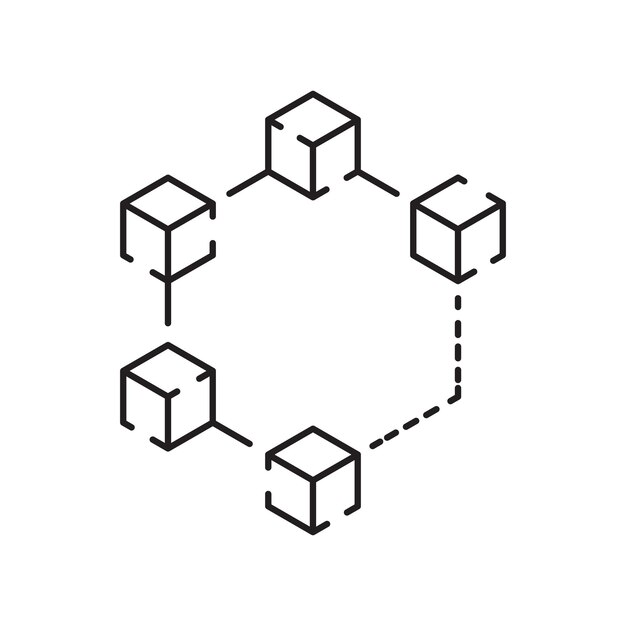 Blockchain vector line concept icon or logo element Technology and money finance