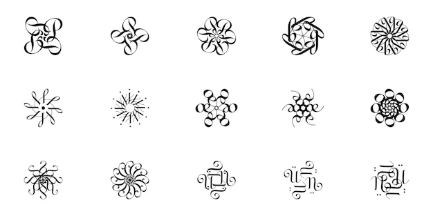 Blommigt prydnads logo och ikon set Premium Vector