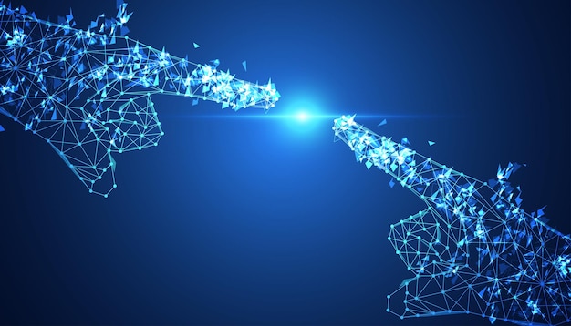 Blue AI Digital Finger Pointing fingers against each other in the background