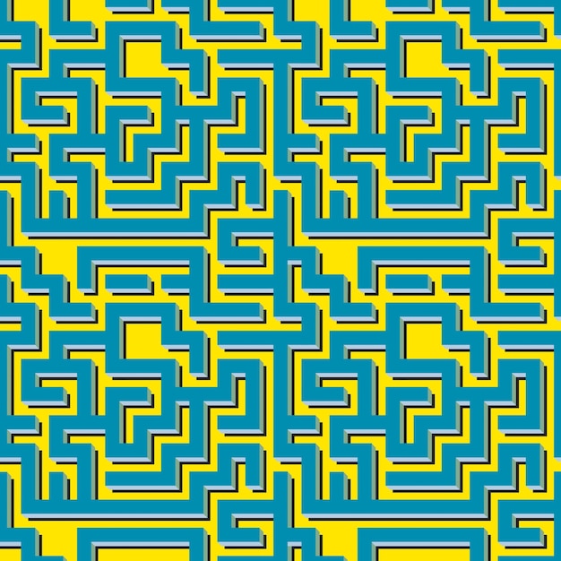 Blue And Yellow Labyrinth Maze Pattern Background