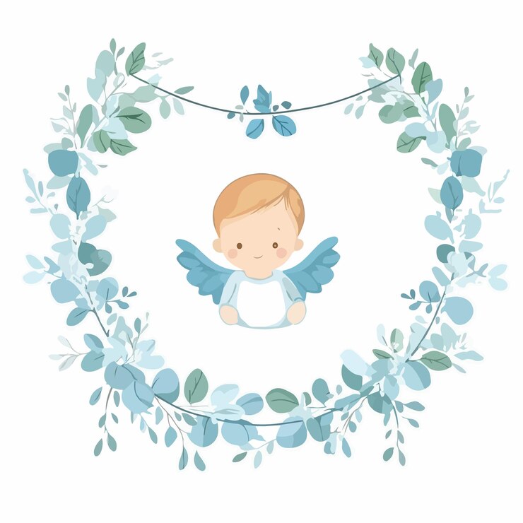 Blue Baby Shower Garland Wide Angle Centered Composition